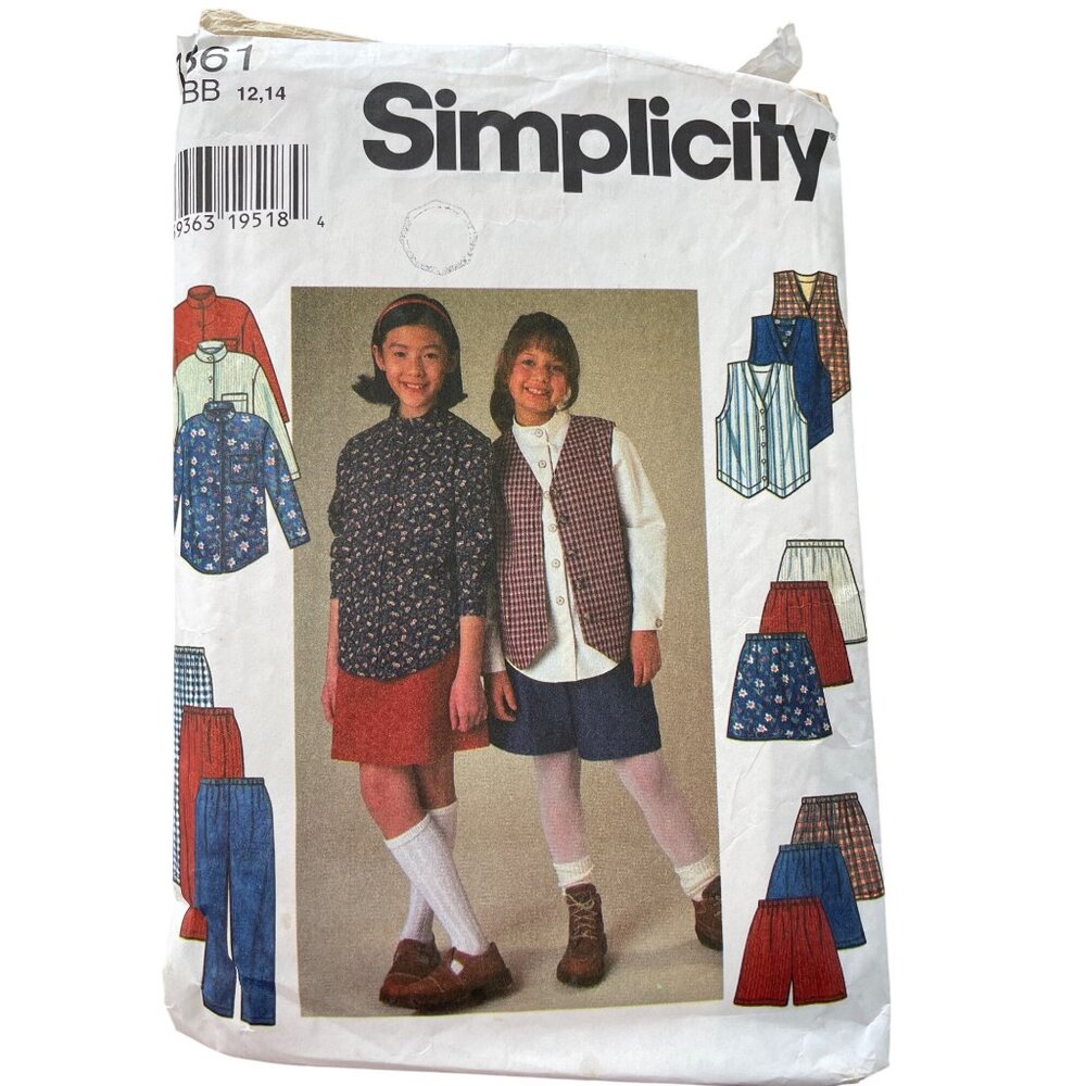 90s Simplicity 7361Sewing Pattern Sizes 12 14 Shirt Vest Skirt Pants Shorts CUT